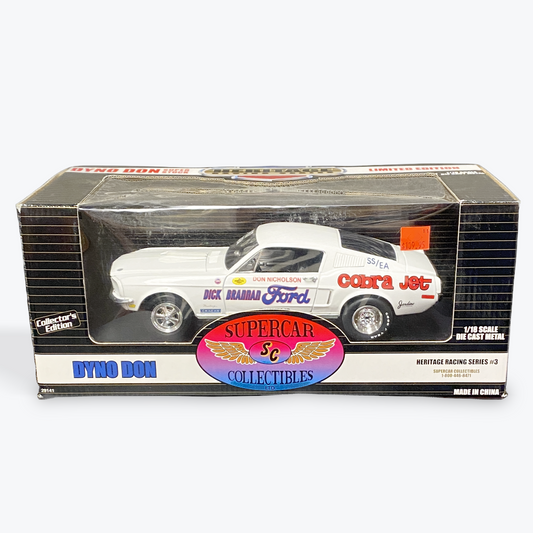1/18 Scale 1967 Ford Mustang GT Cobra Jet Tasca Ford/Hubert Platt in White/Race Graphics - Ertl Collectibles