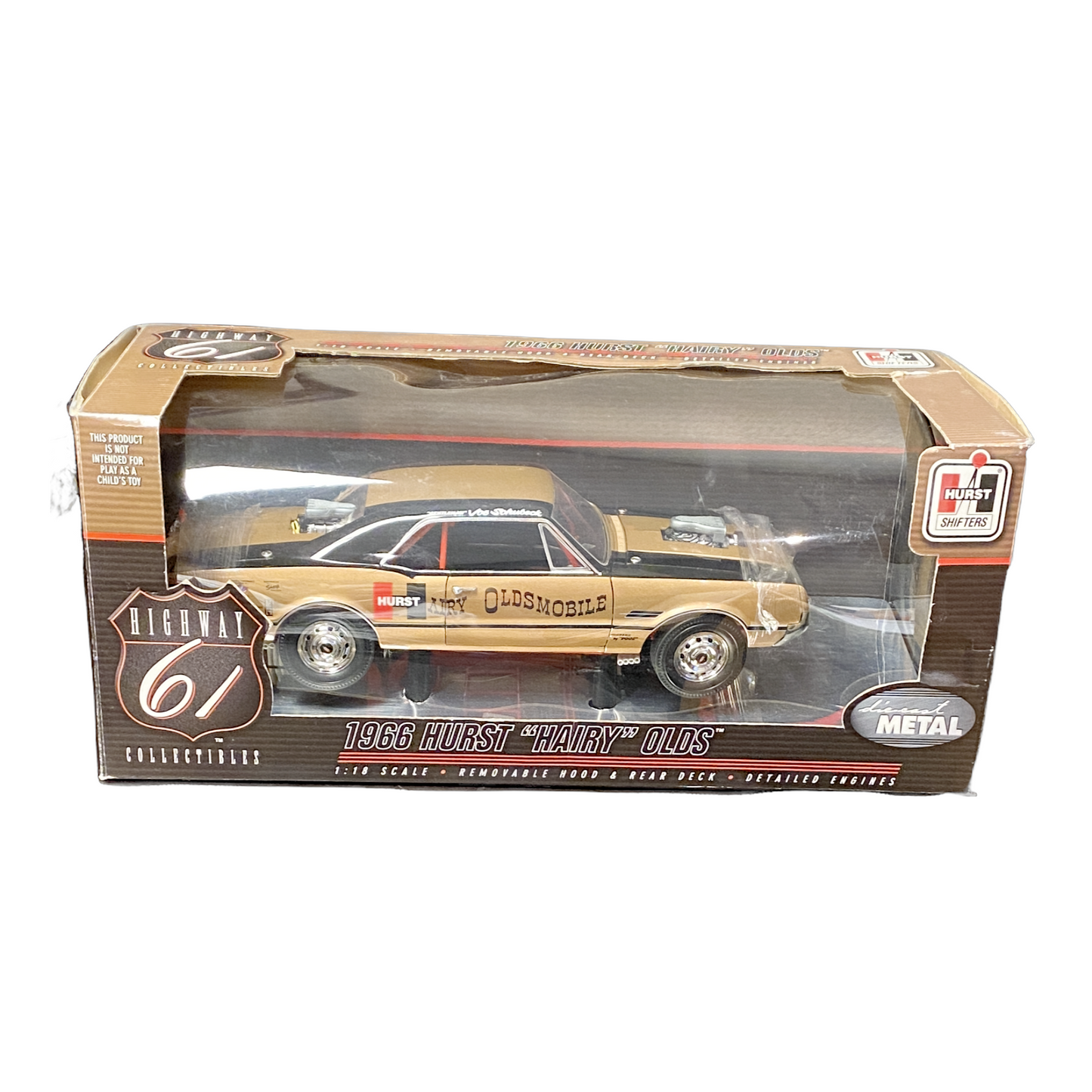 1/18 Scale 1966 Oldsmobile 442 Hurst Hairy Olds	Black/Copper/Race Graphics - Highway 61