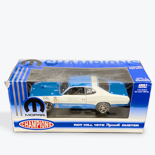 1/18 1972 Plymouth Duster Roy Hill Pro Stock/Mopar champions #1 Blue/white/race graphics - Ertl Collectibles