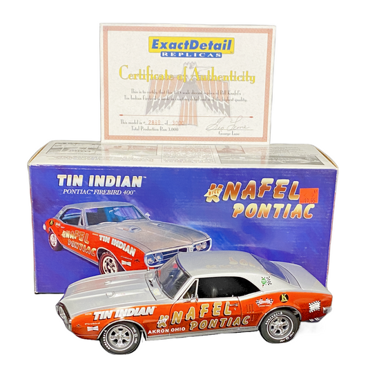 1/18 Scale 1967 Pontiac Firebird HT Bill Knafel Tin Indian Silver over Red/Race Graphics - Exact Detail