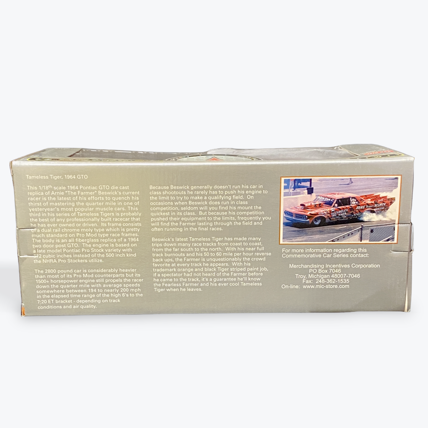 1/18 Scale 1964 Pontiac	GTO	Arnie Beswick "Tameless Tiger" Orange/Black/Race Graphics - Sun Star
