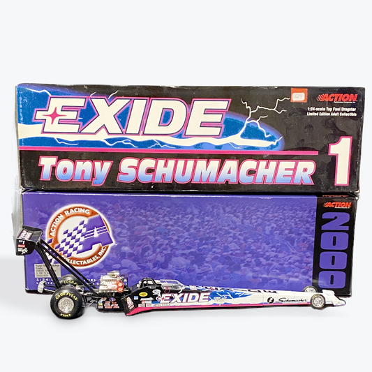 1/24 scale 2000 Tony Schumacher Top Fuel Excide in White/Black/Blue - Action