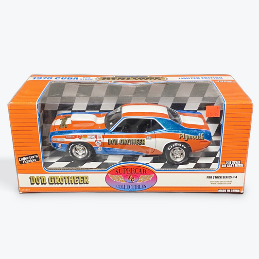 [LIMITED EDITION] 1/18 Scale 1970 Plymouth Cuda Pro Stock Don Grotheer pro stock series #4 in Orange/White/Blue - Ertl	Collectibles
