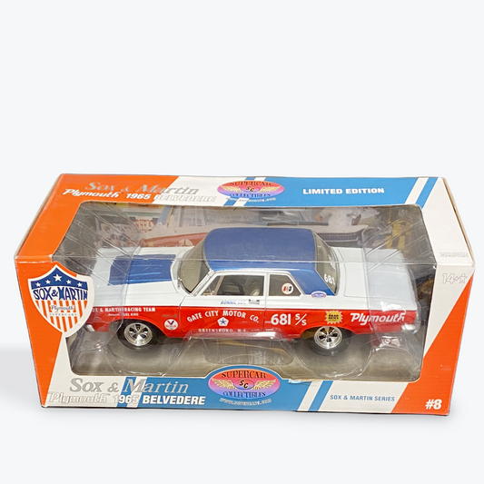 1/18 1965 Plymouth Belvedere Ronnie Sox Red/White/Blue/Race Graphics - Ertl Collectibles