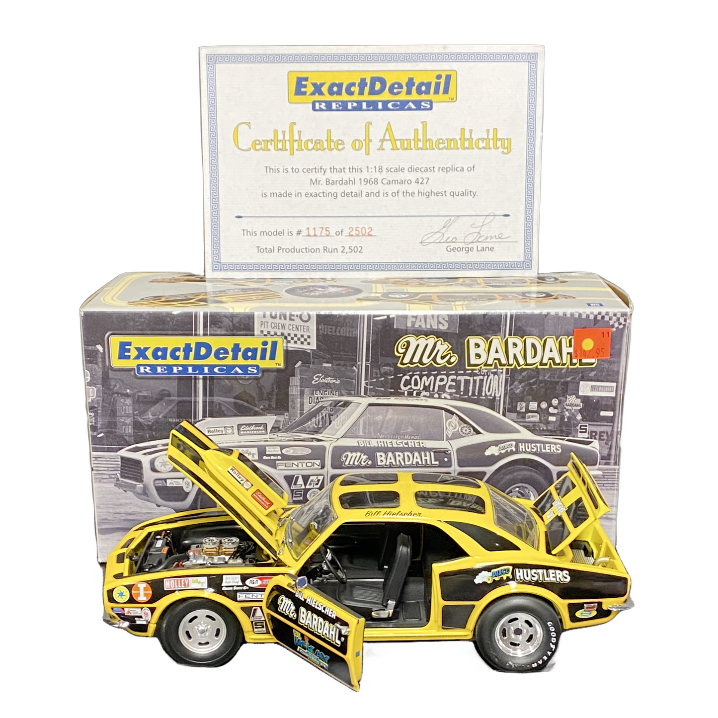 1/18 Scale 1968 Chevrolet Camaro 427	Mr Bardahl Bill Hielscher	Yellow/black/race graphics - Exact Detail