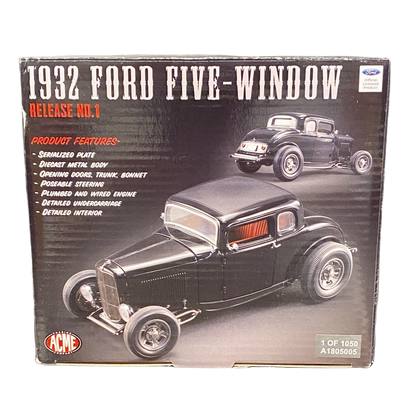 1/18 Scale 1932 Ford 5 window coupe 1st in 5 window series Black w/black interior - Acme/GMP