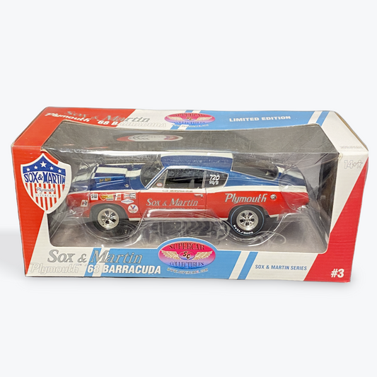 1/18 Plymouth Barracuda SS/A Sox & Martin Series #3 Red/White/Blue [LIMITED EDITION] - Super Car Collectibles