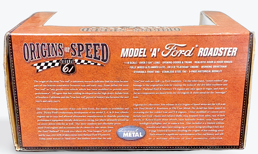 1/18 Scale 1929 Ford Roadster Flat Head Twin Carbs Orange - Highway 61