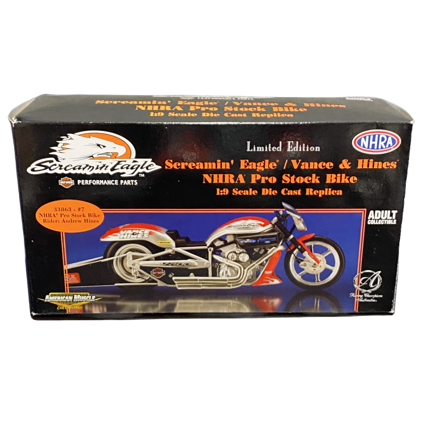 1/9 Scale Pro Stock Bike - American Muscle Ertl - Screamin Eagle Andrew Hines Pro Stock Bike