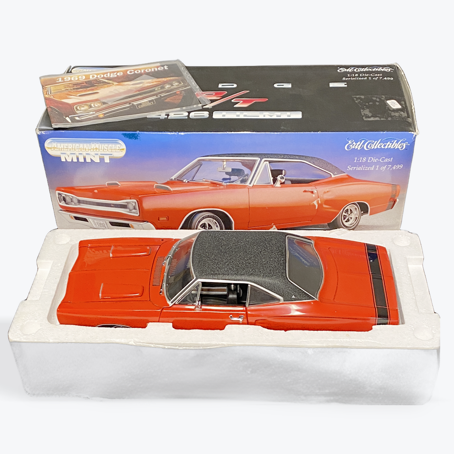 1/18 Scale American Muscle 1969 Dodge Coronet R/T - Mint Series/Hemi/Black Vinyl Top - Performance Red - Ertl Collectibles