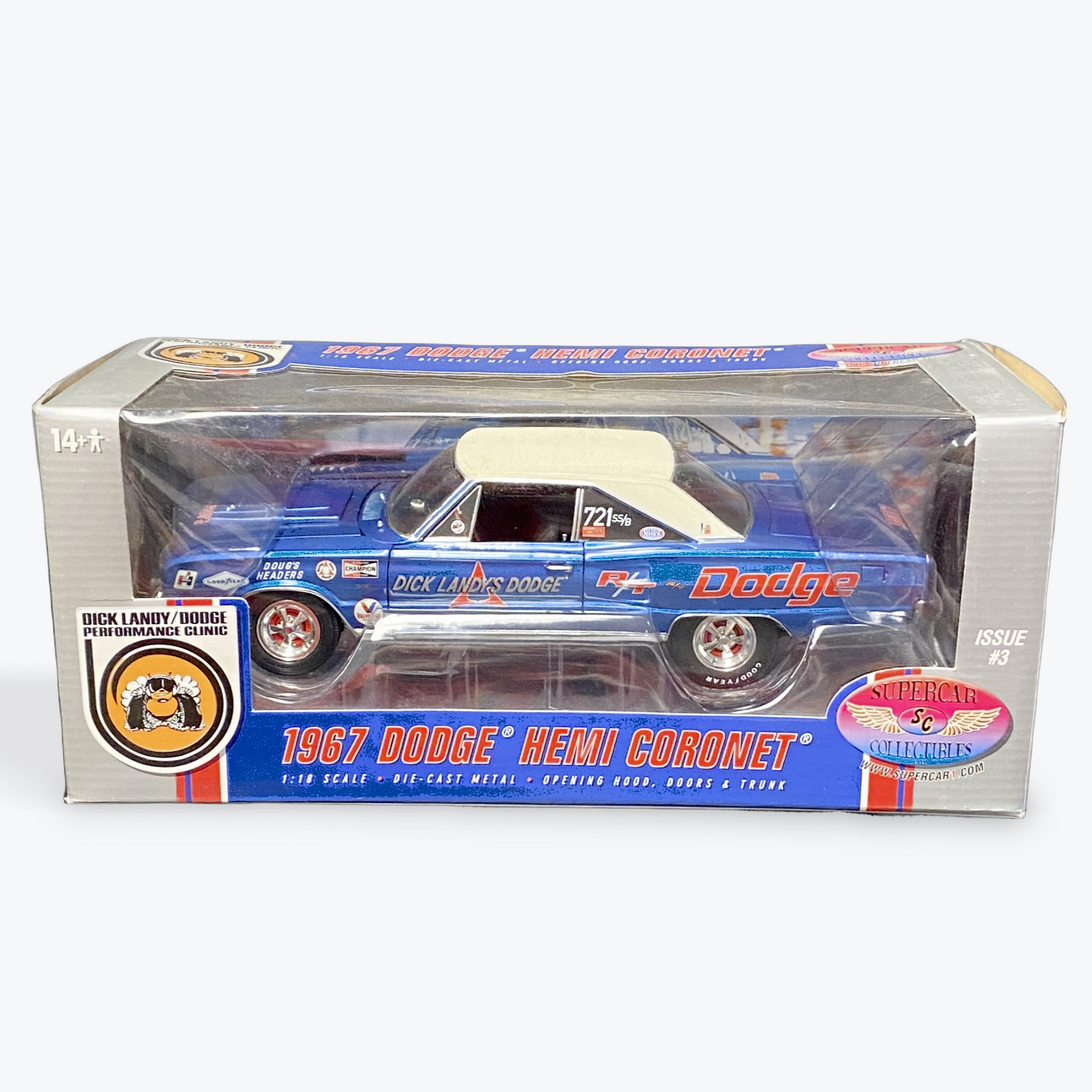 1/18 Scale 1967 Dodge Coronet Hemi SS Superstock Hemi/Dick Landy Blue/White Vinyl - Highway 61